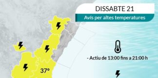 Alerta per onada de calor i tempestes a la Costera aquest dissabte 21 de juny